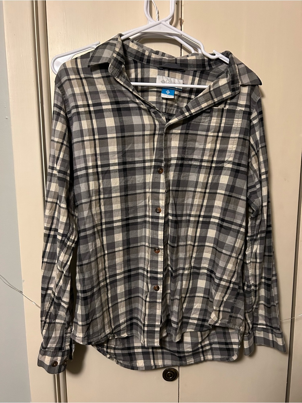Columbia Men's Black, Gray & White Plaid Button-Down Shirt
